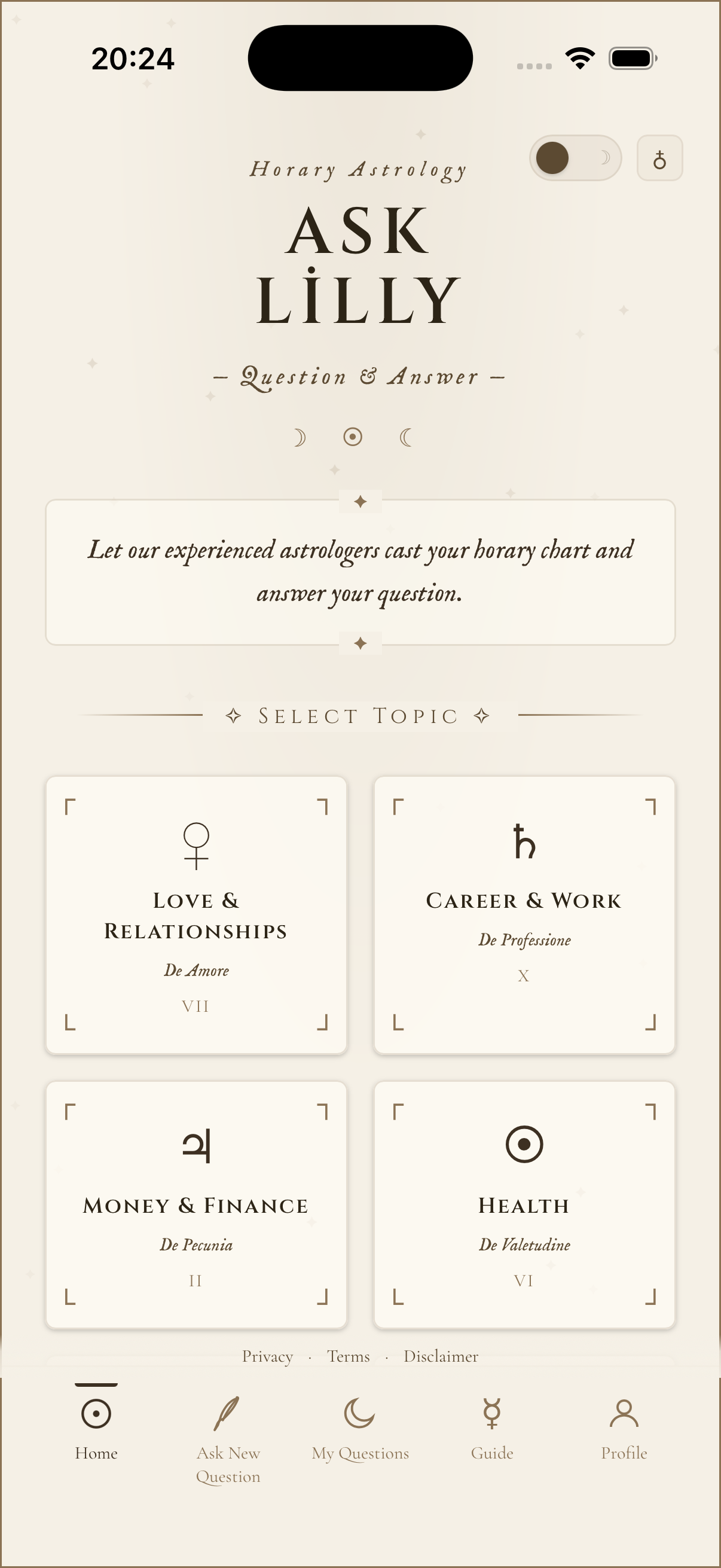 Ask Lilly App - Home Screen
